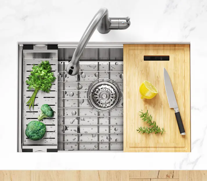 27" Workstation Undermount Stainless Steel Kitchen Sink with Accessories, KHWS-2718-10-S-R15 - Image 3